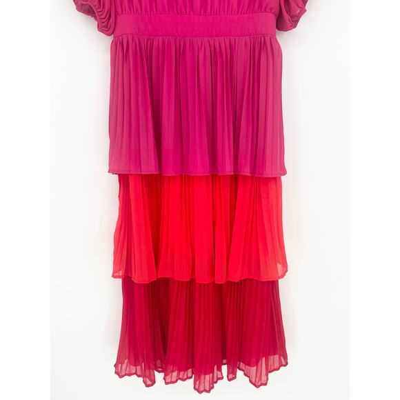 Anthropologie Flying Tomato Tiered Multicolored Ruffle Puff Sleeve Dress Size M - Picture 5 of 9